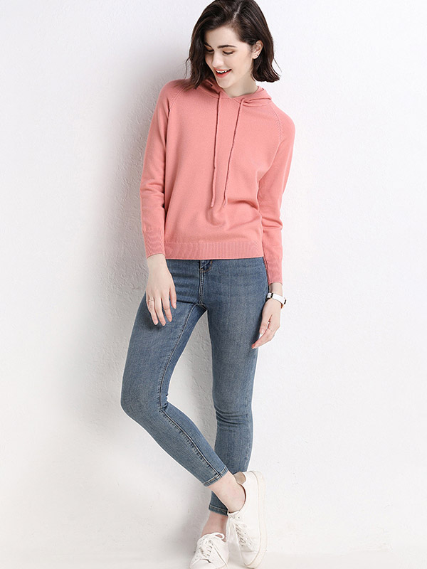 Pink Long Sleeves Medium Knit Hoodies