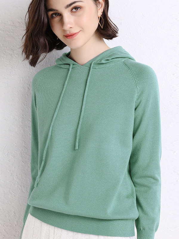 Dark Green Long Sleeves Medium Knit Hoodies