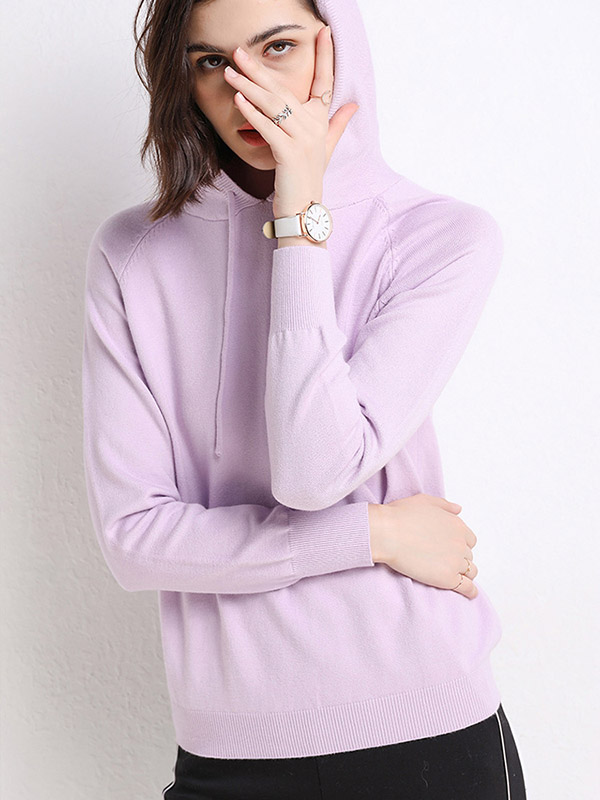 Light Purple Long Sleeves Medium Knit Hoodies