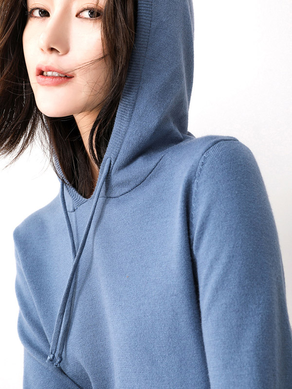 Blue Fine Knit Oversize Long Hoodies