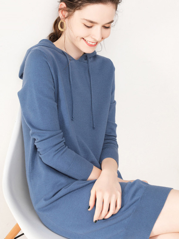 Blue Fine Knit Oversize Long Hoodies