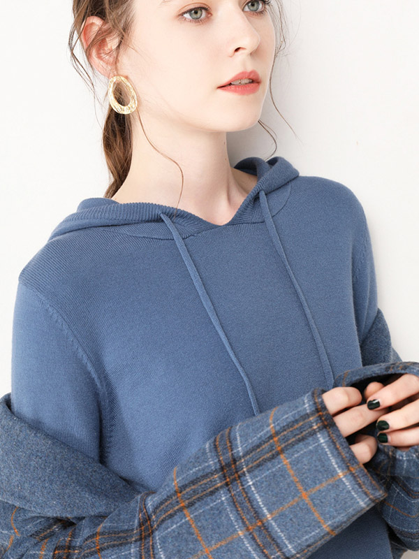 Blue Fine Knit Oversize Long Hoodies