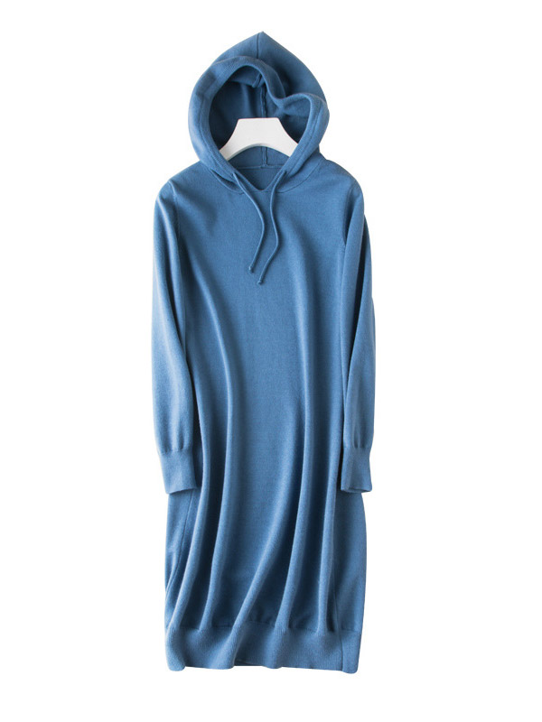 Blue Fine Knit Oversize Long Hoodies