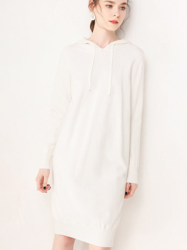 White Fine Knit Oversize Long Hoodies