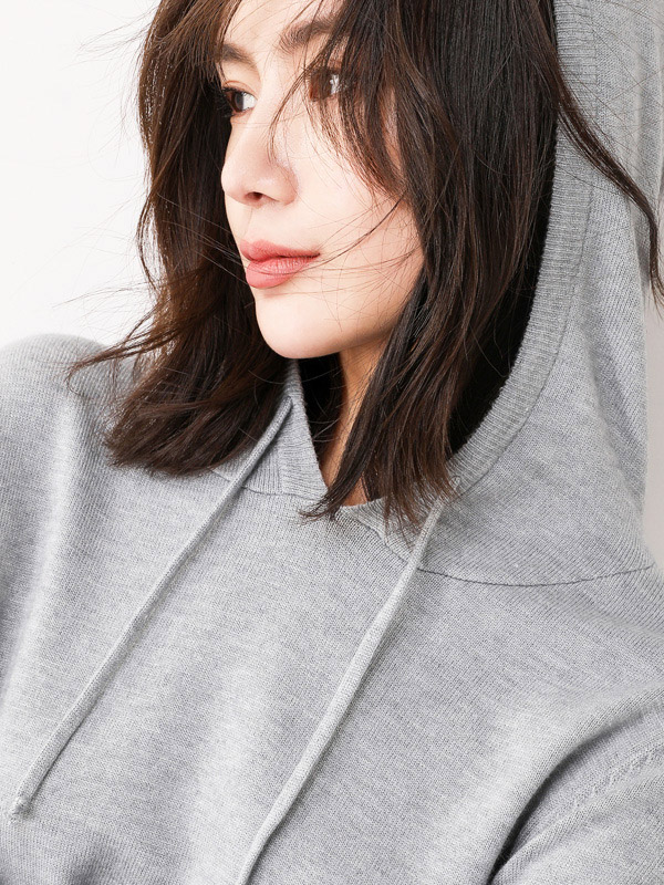 Grey Fine Knit Oversize Long Hoodies