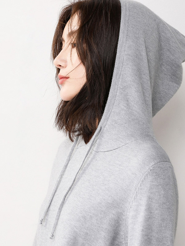 Grey Fine Knit Oversize Long Hoodies