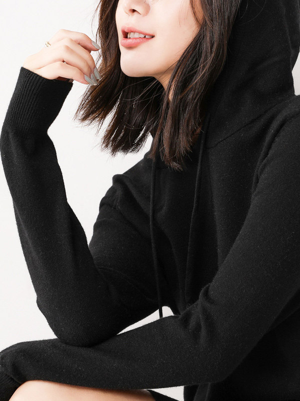 Black Fine Knit Oversize Long Hoodies