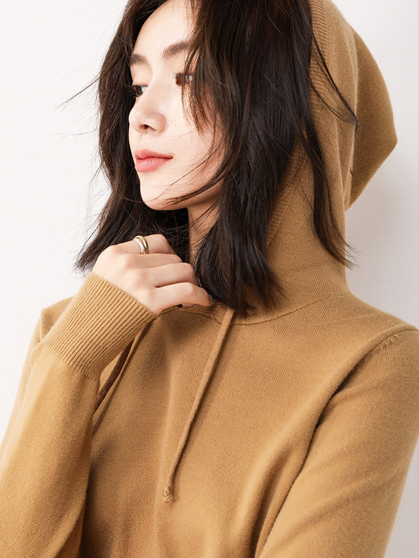 Khaki Fine Knit Oversize Long Hoodies