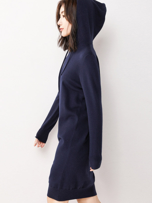 Dark Blue Fine Knit Oversize Long Hoodies