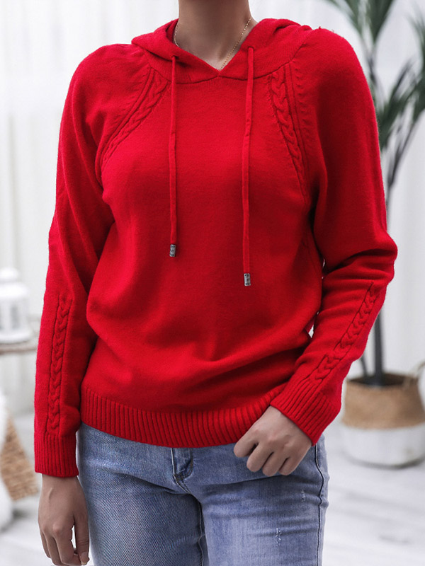 Red Long Sleeves Oversize Fine Knit Hoodies