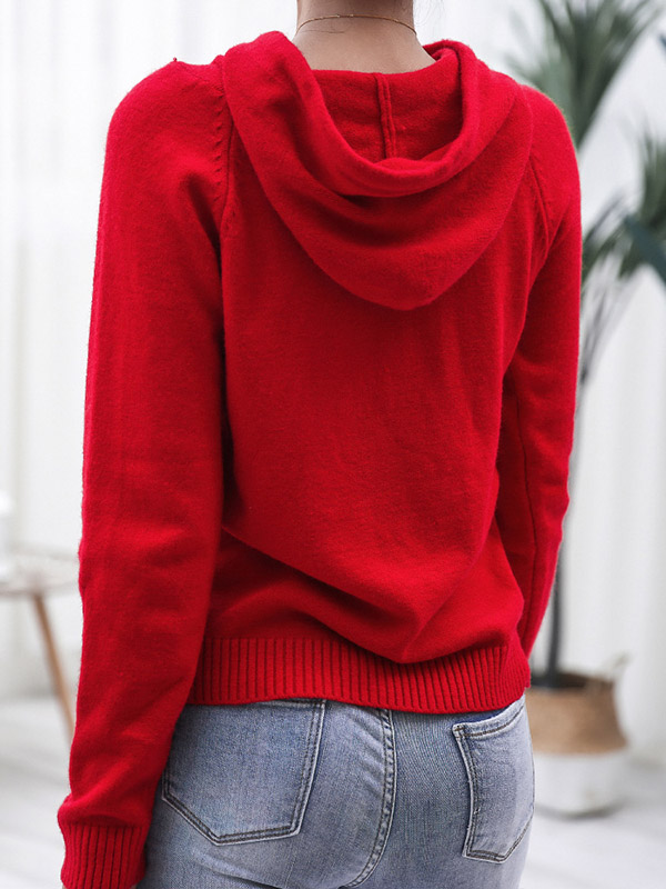 Red Long Sleeves Oversize Fine Knit Hoodies