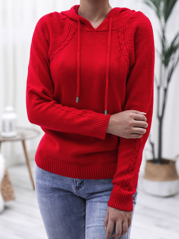 Red Long Sleeves Oversize Fine Knit Hoodies