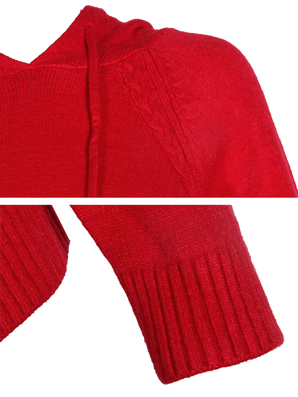 Red Long Sleeves Oversize Fine Knit Hoodies