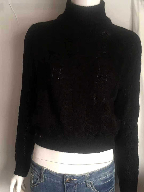 Black High Neck Long Sleeves Cropped Tops