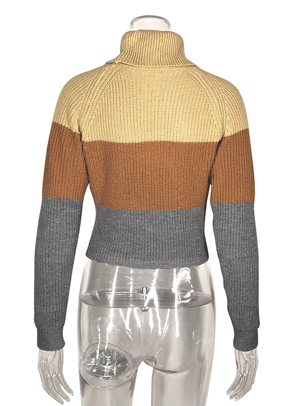 Multi-Color Splicing Turtle Neck Cropped Tops