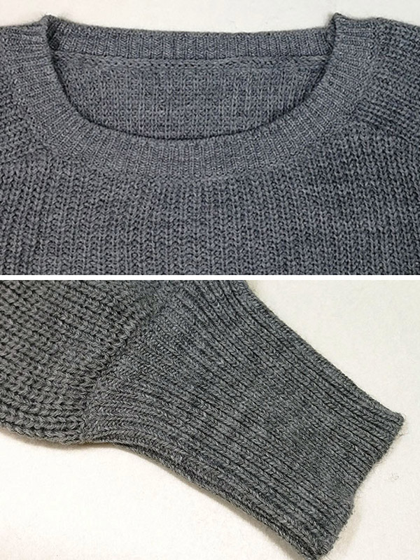 Grey Puff Sleeve Knit Cropped Tops