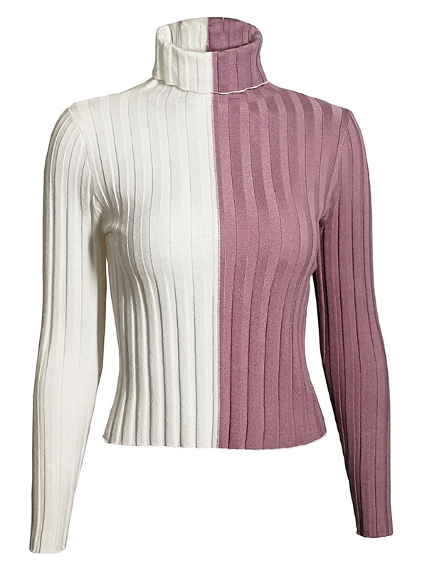 Pink & White Splicing Knit Cropped Tops