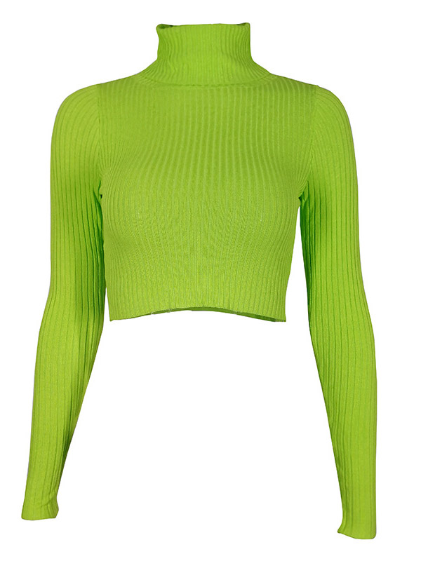 Green High-neck Knit Cropped Tops