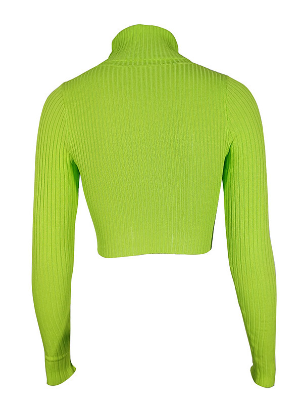 Green High-neck Knit Cropped Tops