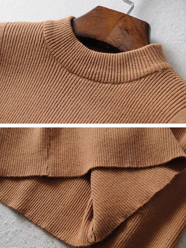 Khaki Round Neck Long Sleeve Cropped Tops