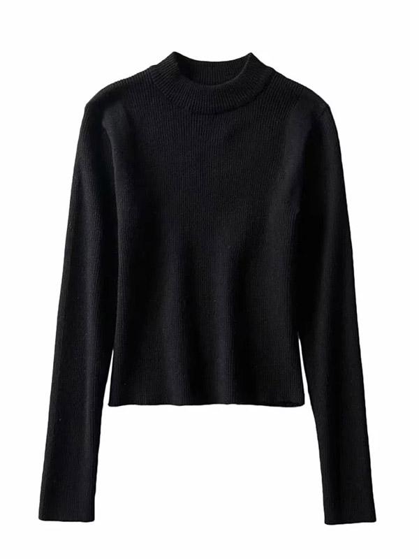 Black Round Neck Long Sleeve Cropped Tops