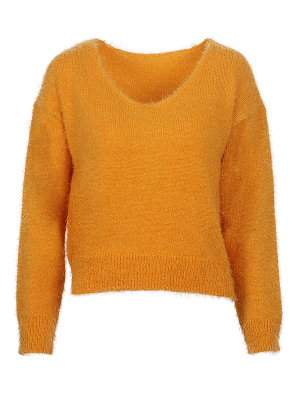 Orange Round Neck Plush Knit Cropped Tops