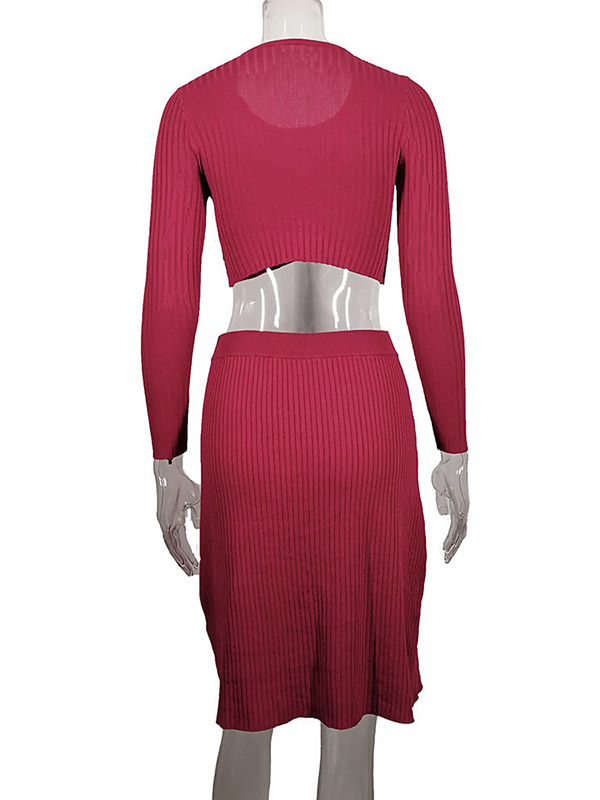 Red Sexy Knitted Sweaters And Skirts Sets