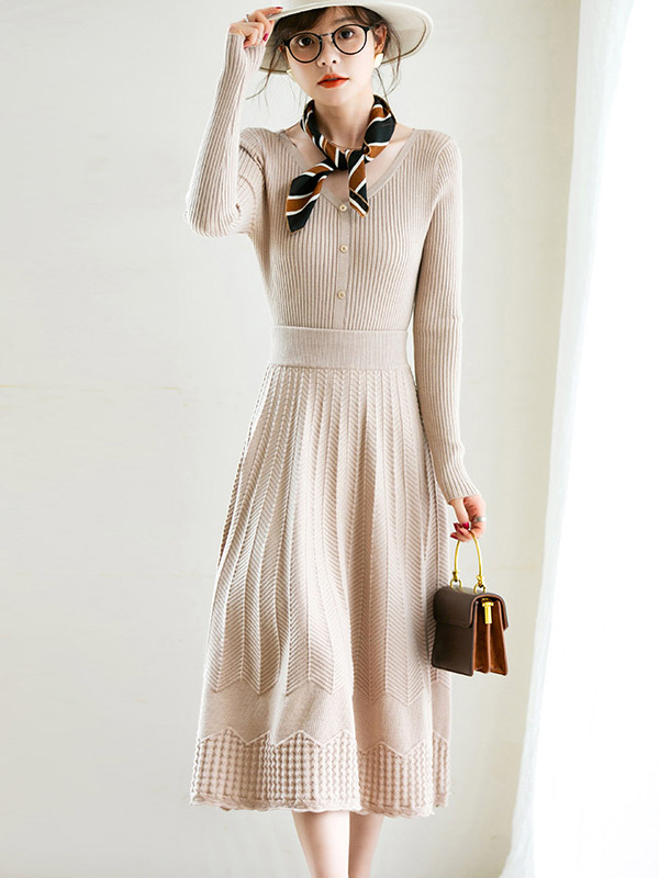 Apricot Graceful Knitted Cardigans And Maxi Skirts