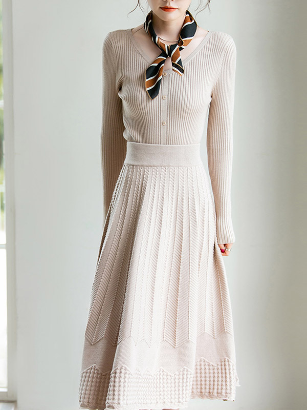 Apricot Graceful Knitted Cardigans And Maxi Skirts