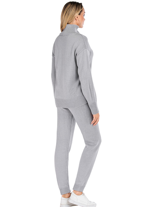 Grey Sporty Knitted Sweater And Jogger Sets