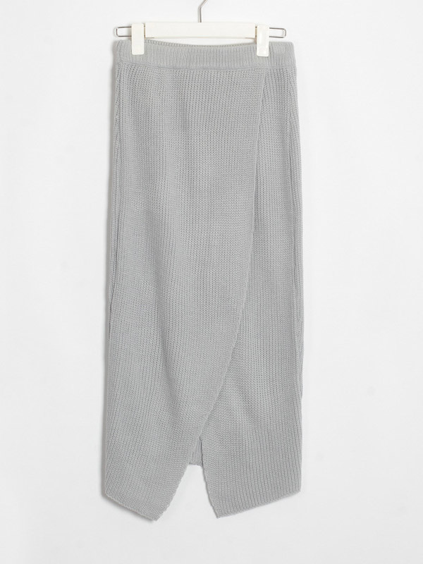 Grey Minimalism Knitted Sweater And Skirt Sets