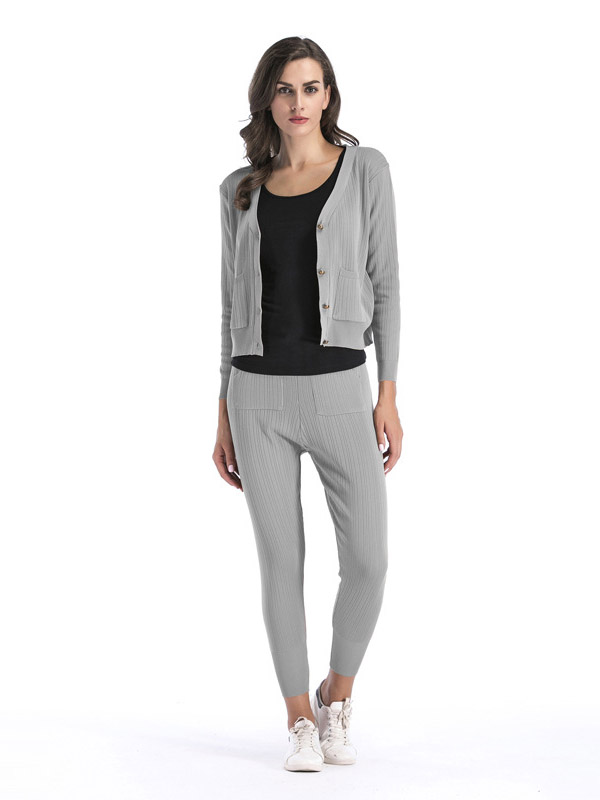 Grey Urban Leisure Knitted Cardigans and Pants