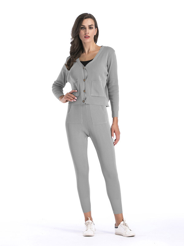 Grey Urban Leisure Knitted Cardigans and Pants