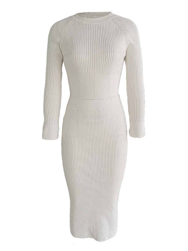 White Asymmetrical Knit Sweater And Skirt Sets