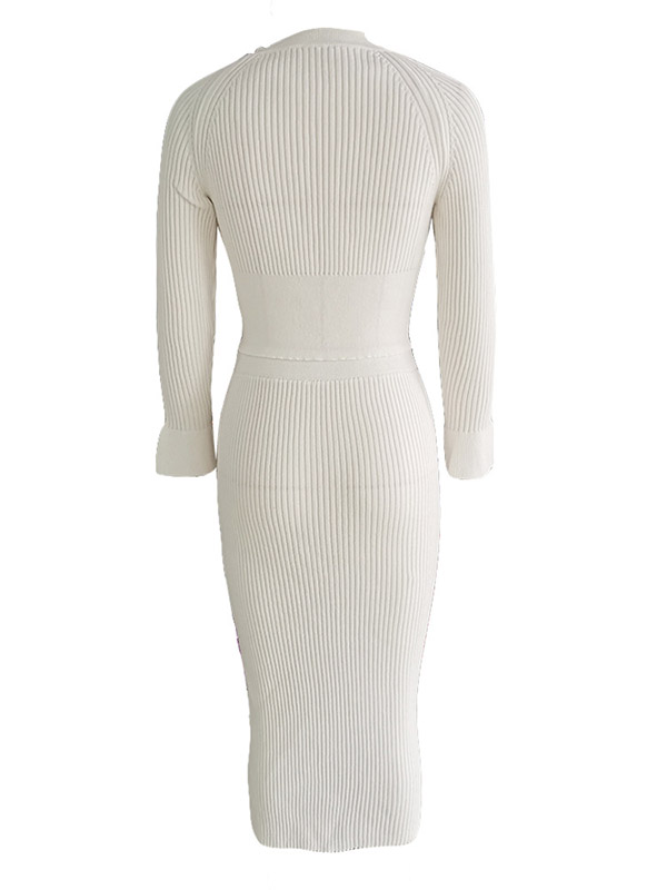 White Asymmetrical Knit Sweater And Skirt Sets