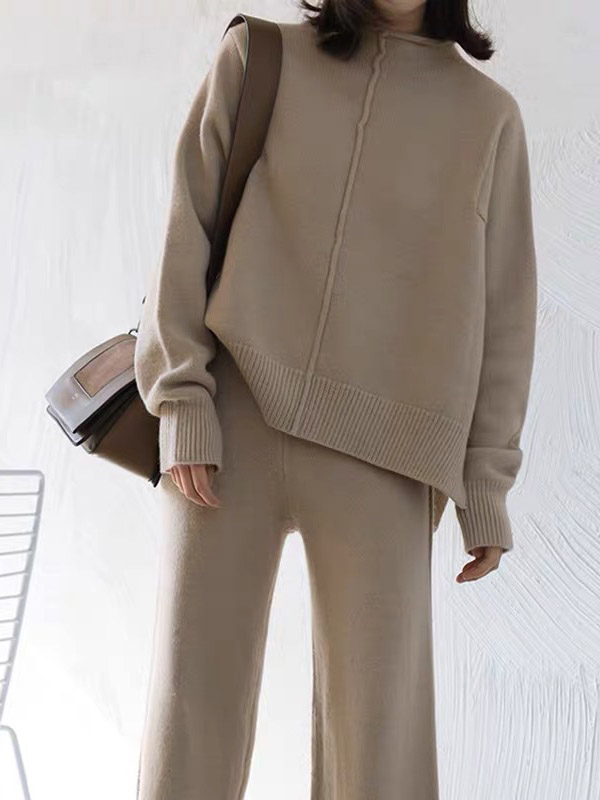 Apricot Cutout Knit Sweater and Pant Sets