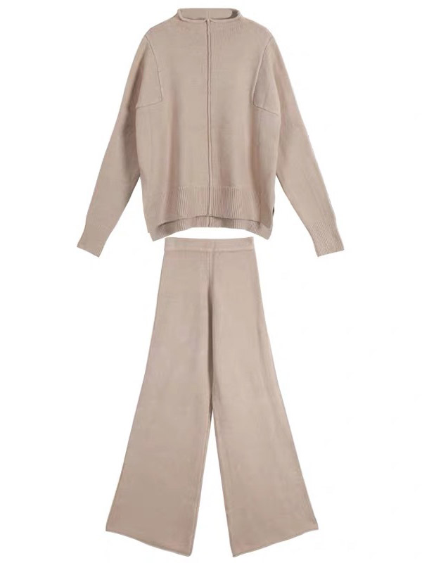 Apricot Cutout Knit Sweater and Pant Sets