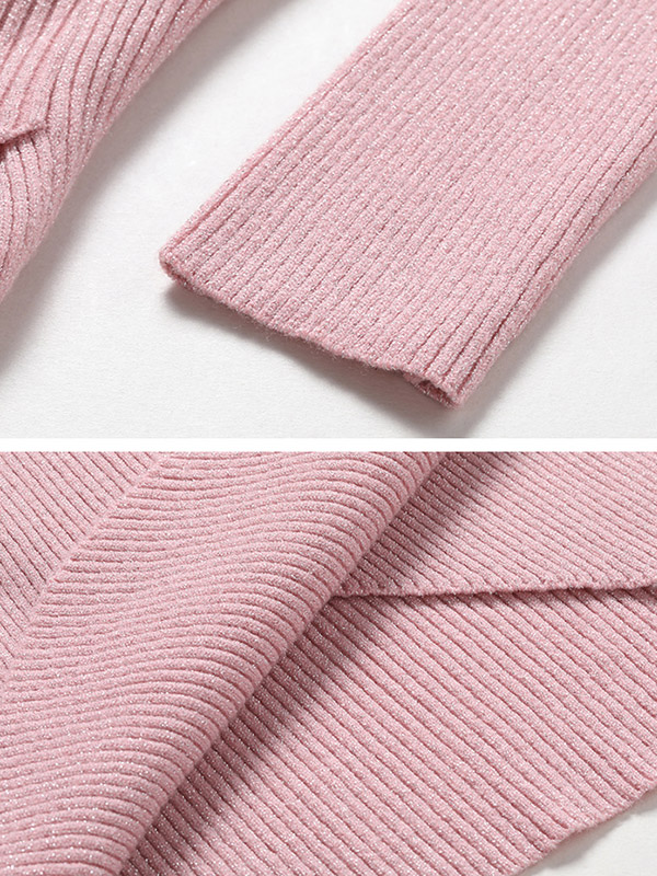 Pink Asymmetrical Hem Knitted Sweater And Skirt Sets