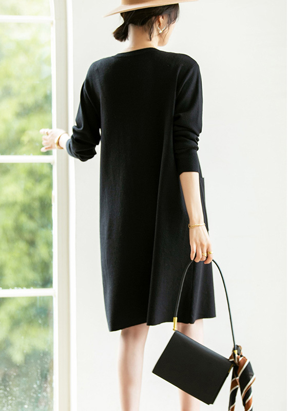 Black Shift Midi Dress with Pocket