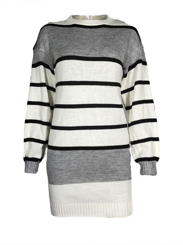 White Striped Sweater Dress