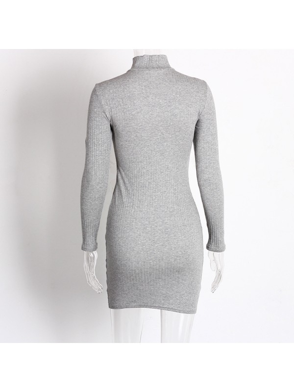 Grey High Neck Tie Front Mini Dress