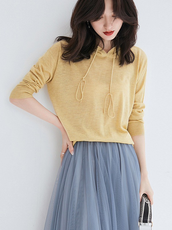 Yellow Hooded Knitted Top