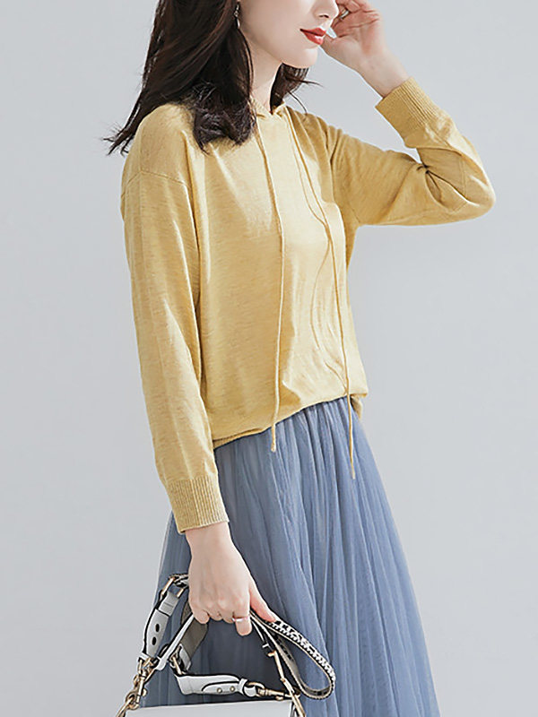 Yellow Hooded Knitted Top