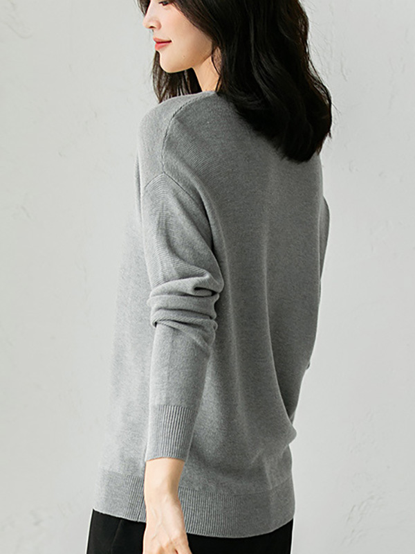 Grey V Neck Knitted Top