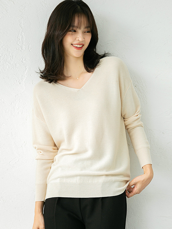 Apricot V Neck Knitted Top