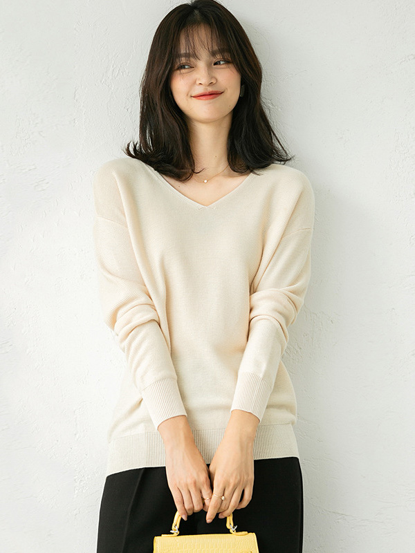 Apricot V Neck Knitted Top