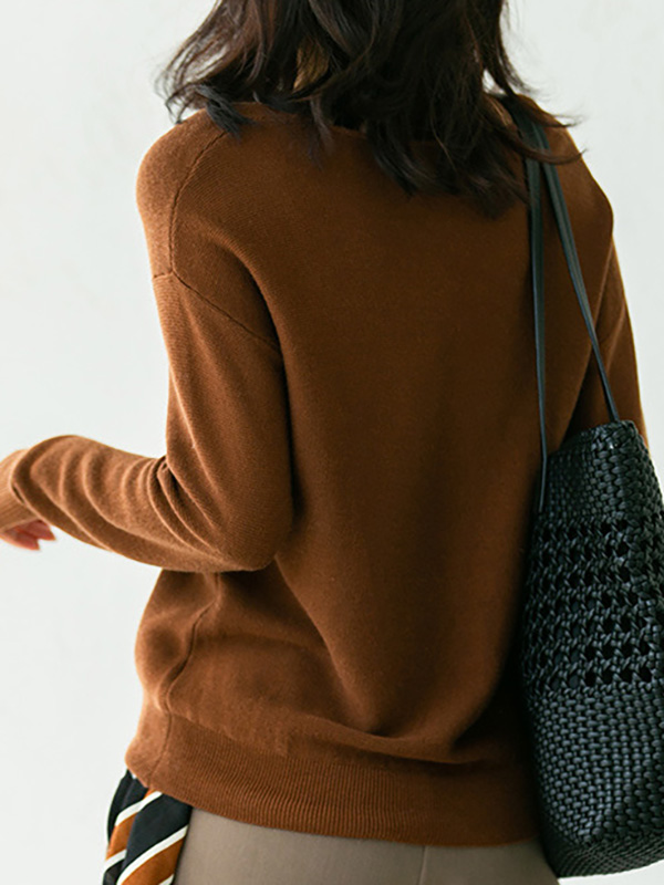 Brown V Neck Knitted Top