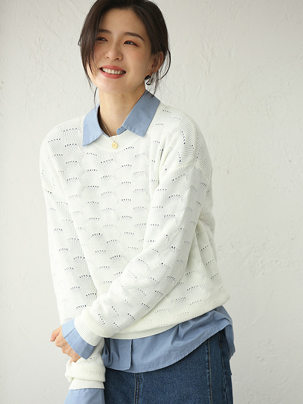 White Hollow-out Knitted Top