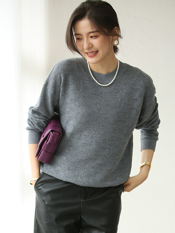 Grey Hollow-out Knitted Top