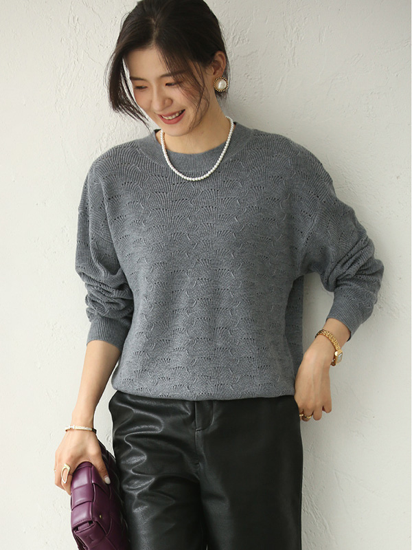 Grey Hollow-out Knitted Top